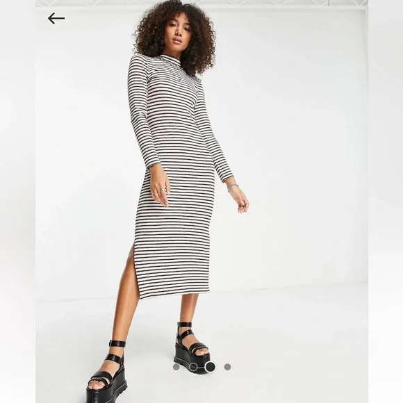Topshop | Dresses | Newtopshop High Neck Ribbed Jersey Midi Dress Stripe |  Poshmark